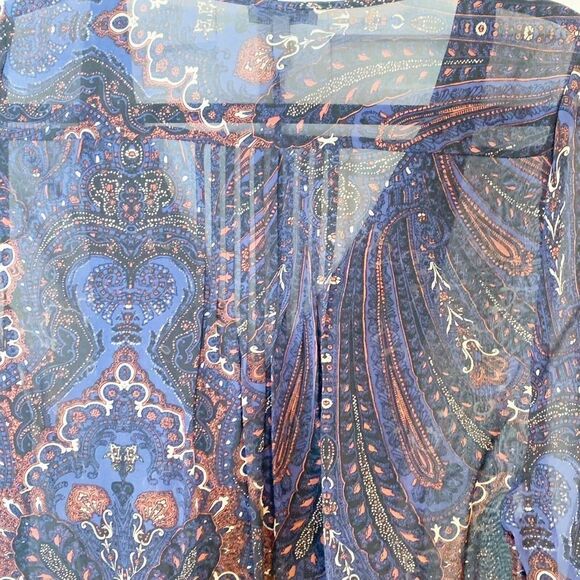 Joie Vendrea 100% Silk Blue Paisley Pleated Tie V Neck Peasant Blouse Boho Small - Picture 12 of 12